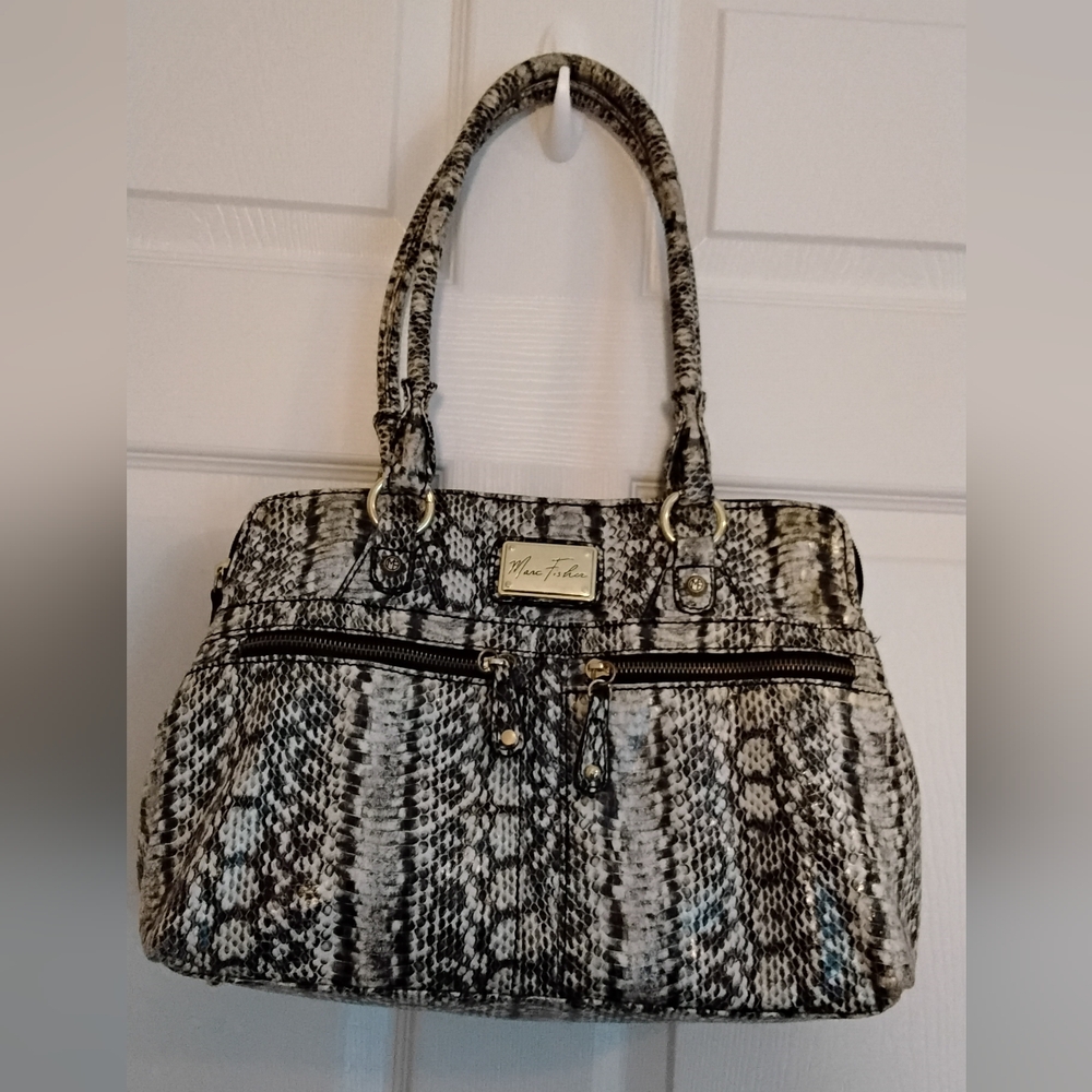 Marc Fisher Womens Black and Gray Snakeskin Patterned Shoulder Bag